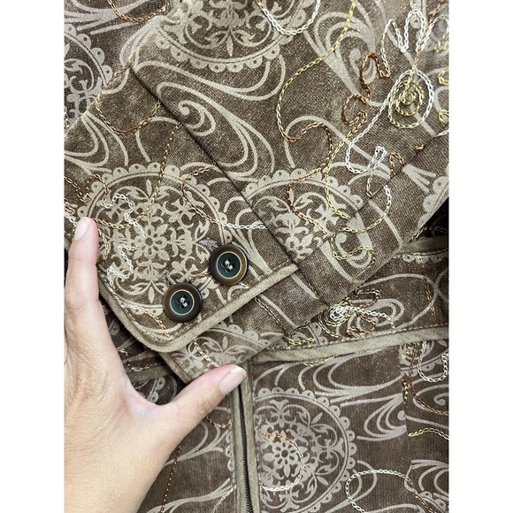 Coldwater Creek Jacket Womens 8 Brown Embroidered Asian Collar Boho NWT - Picture 4 of 12